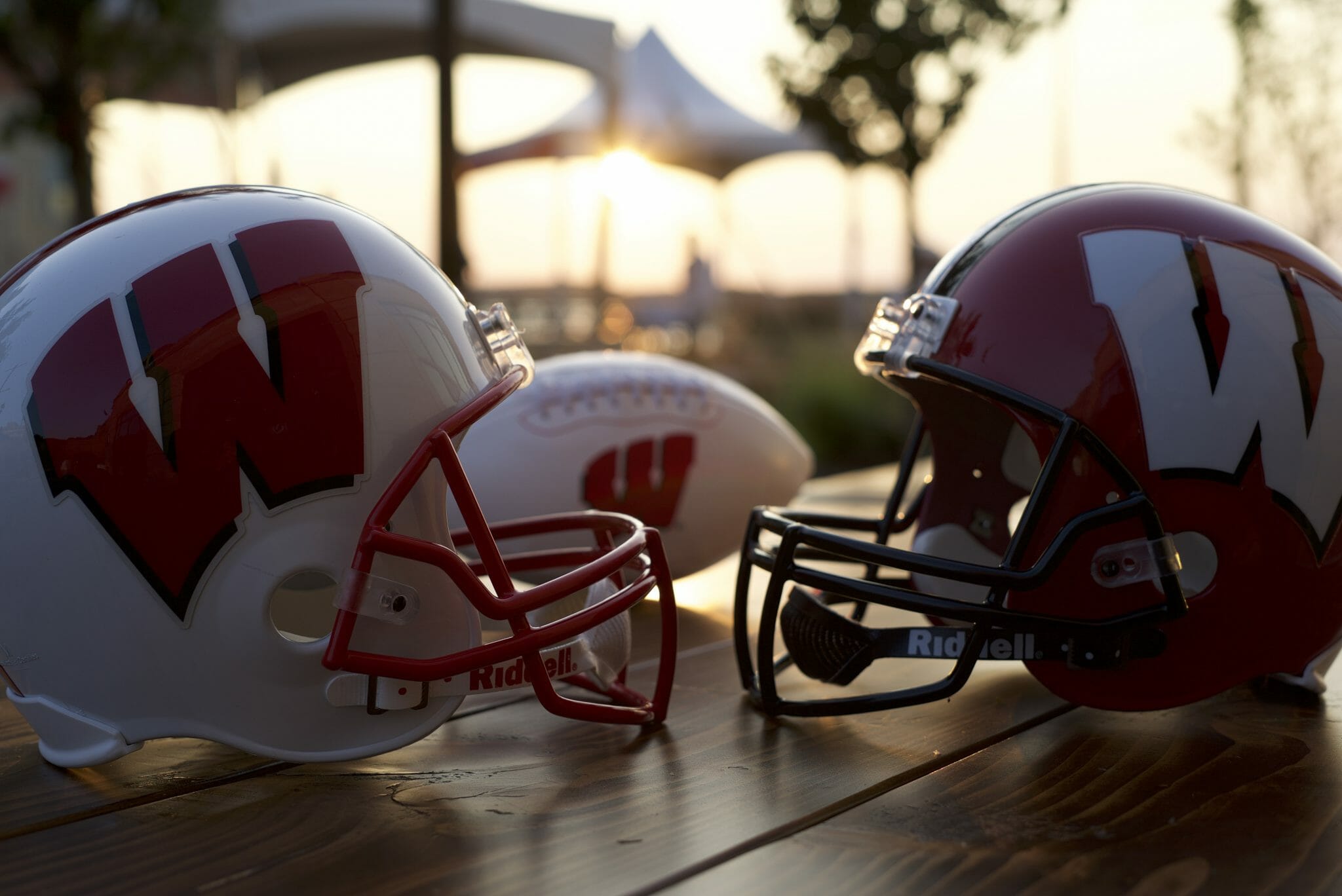 Two Badger Football Helmets