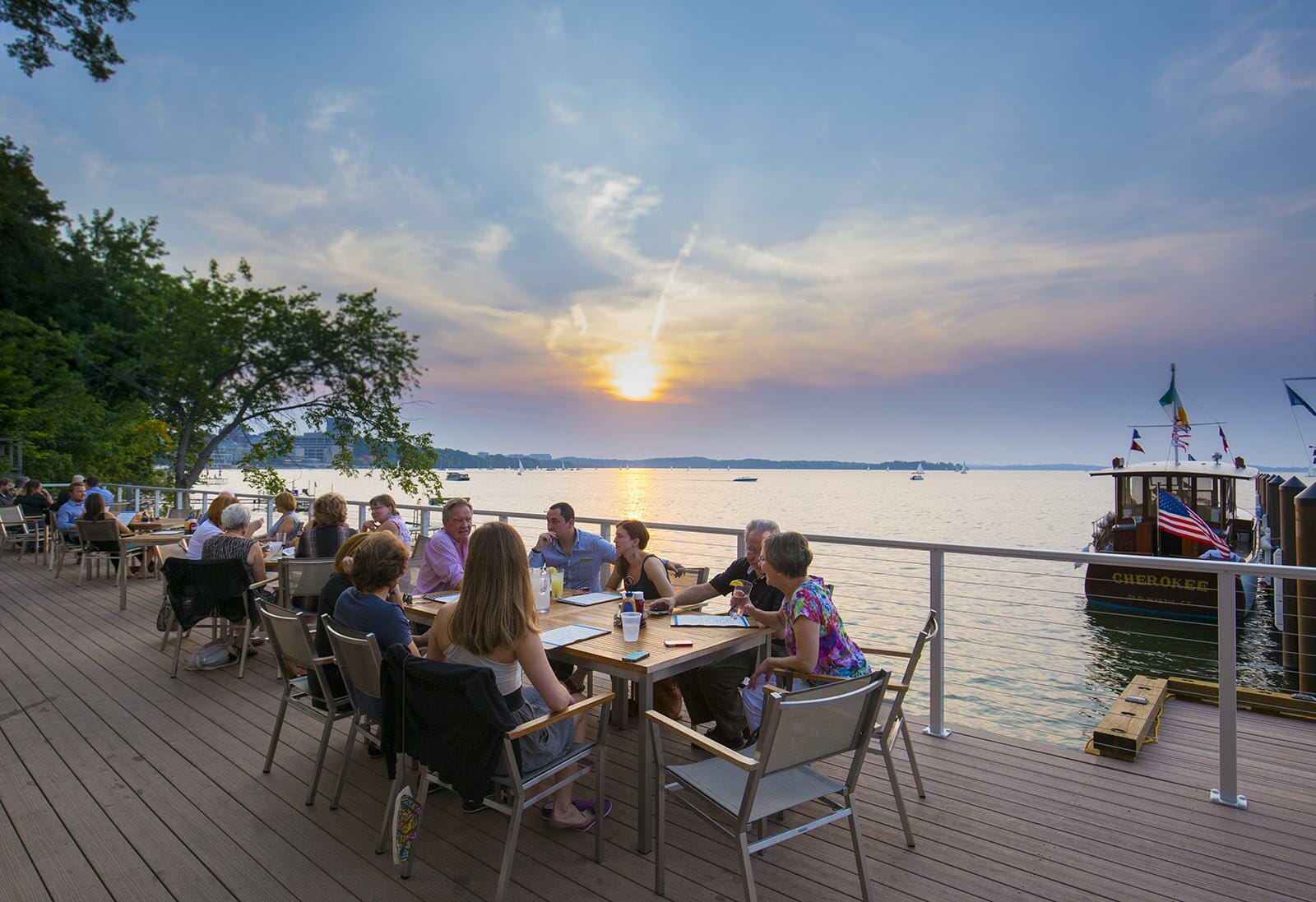 Group Eating at The Boathouse