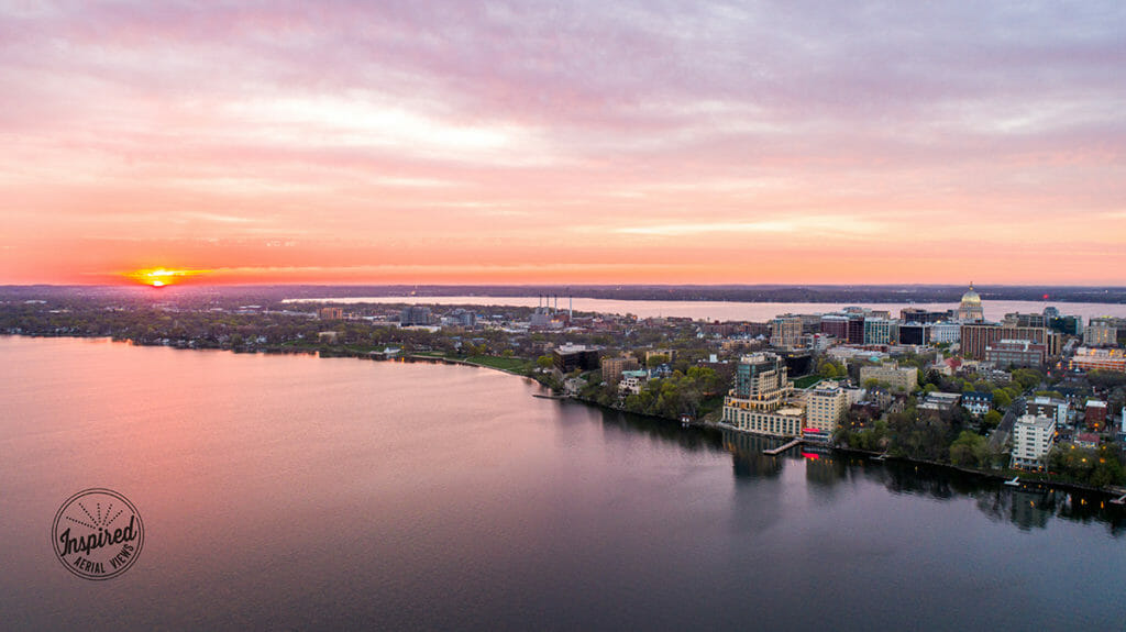 View of The Edgewater and Lake Mendota at Sunset