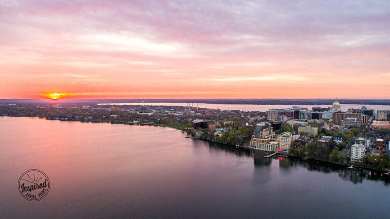 View of The Edgewater and Lake Mendota at Sunset
