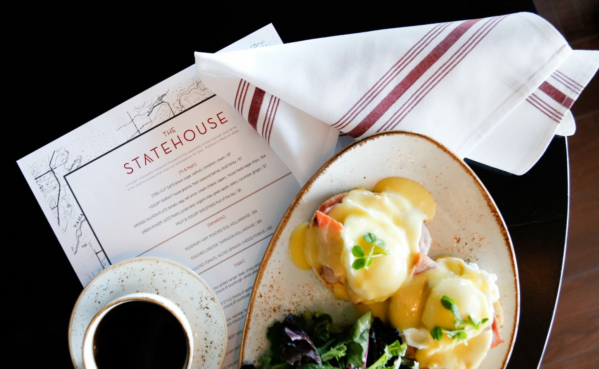 The Statehouse Menu, Eggs Benedict, Coffee